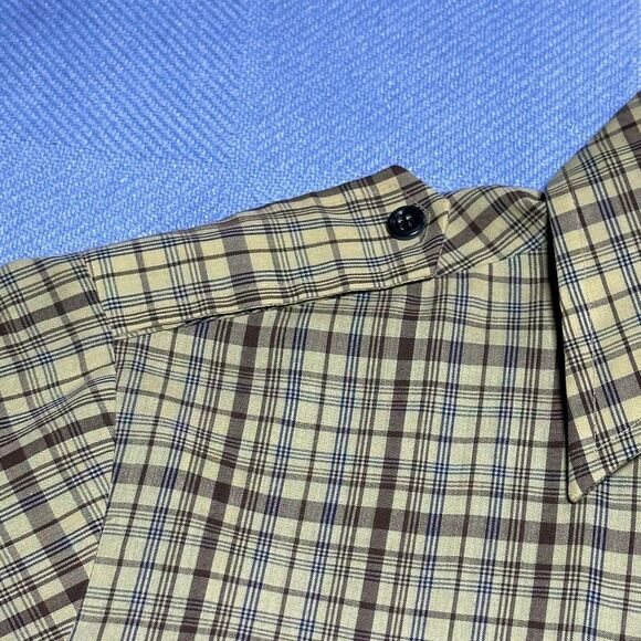 Vintage 70s 80s Sears Yellow Plaid Front Button Down Shirt Men's Size Medium - Picture 8 of 16